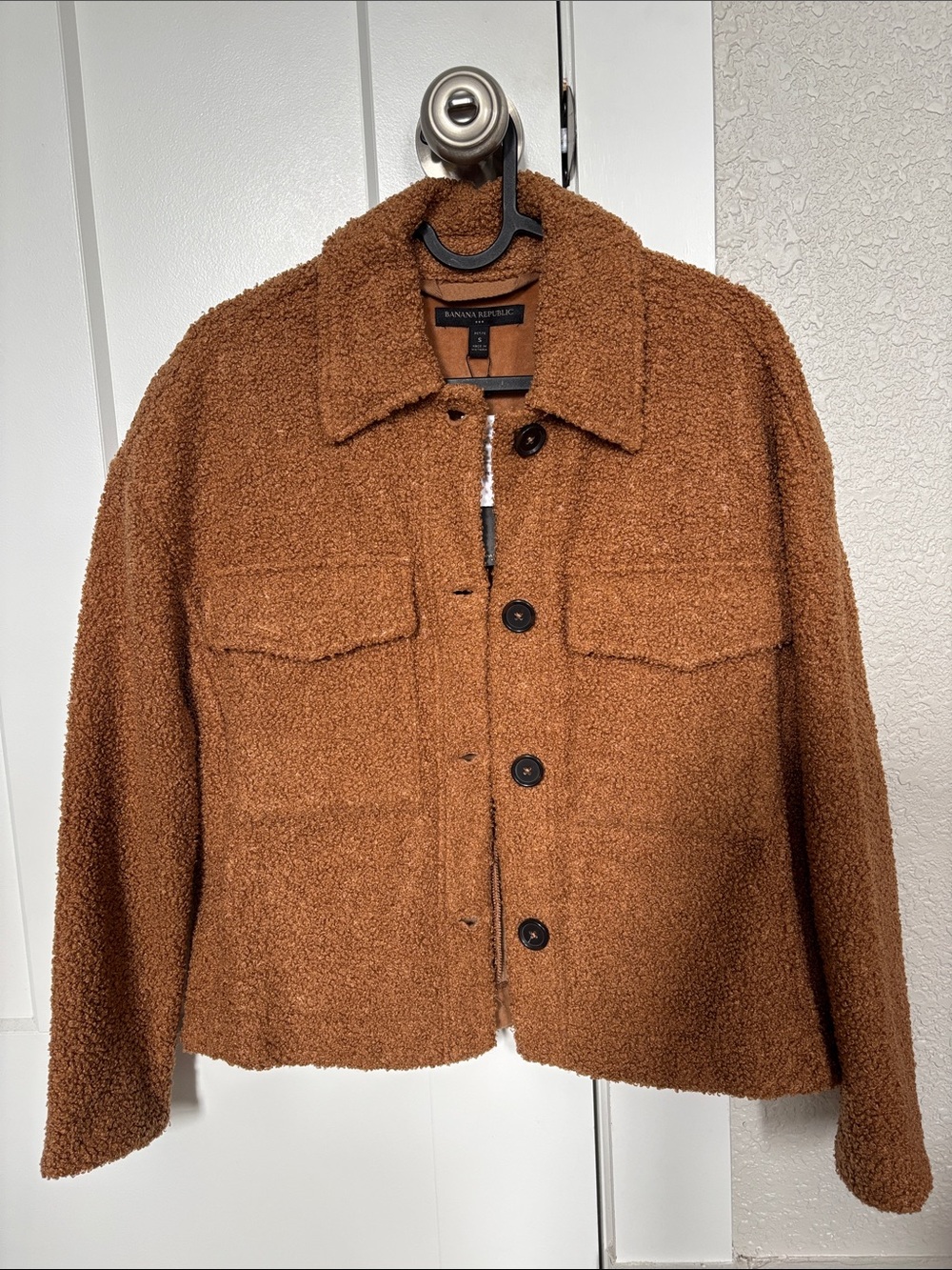 Banana Republic Chest-Pocket Teddy Jacket in Warm Brown